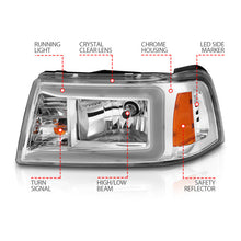 Load image into Gallery viewer, ANZO 2001-2011 Ford Ranger Crystal Headlights w/ Light Bar Chrome Housing 111512