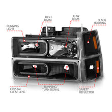 Load image into Gallery viewer, ANZO 88-98 Chevrolet C1500 Crystal Headlights w/ Light Bar Black Housing w/ Signal Side Markers 8Pcs 111528
