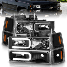 Load image into Gallery viewer, ANZO 88-98 Chevrolet C1500 Crystal Headlights w/ Light Bar Black Housing w/ Signal Side Markers 8Pcs 111528
