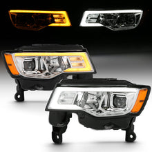 Load image into Gallery viewer, ANZO 2017-2018 Jeep Grand Cherokee Projector Headlights w/ Plank Style Switchback - Chrome w/ Amber 111419