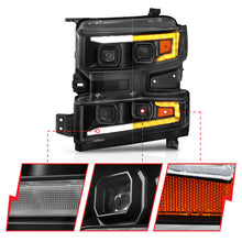 Load image into Gallery viewer, ANZO 19-22 Chevrolet Silverado 1500 LED Proj HL w/Lgt Bar SwBk Seq. Blk w/In. Light - Driver Side ON 111566-L