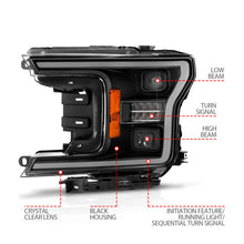 Load image into Gallery viewer, ANZO 18-20 Ford F-150 (w/o Fctry LED) Full LED Proj Headlights w/Light Bar Swtchbk Seq. Black w/Init 111570
