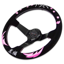 Load image into Gallery viewer, Heart Bliss Universal 350mm 3" Deep Dish 6-Bolt Steering Wheel Black Suede