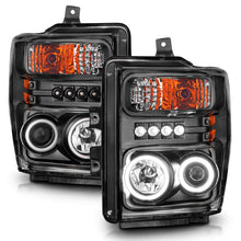 Load image into Gallery viewer, Anzo 2008-2010 Ford F-250 Projector Headlights w/ Halo Black (CCFL)