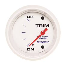 Load image into Gallery viewer, Autometer Marine White Gauge 2-5/8in Electric Trim Level Gauge 0OHM Down - 90OHM Up 200767