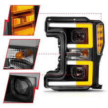 Load image into Gallery viewer, ANZO 17-19 Ford F-250/350/450 SD (w/o Factory LED) LED Proj Headlights w/Light Bar Switchback Blk 111577