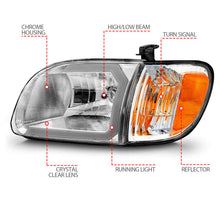 Load image into Gallery viewer, ANZO 00-04 Toyota Tundra (Reg/Acc Cab Only) Crystal Headlights w/Lgt Bar Chrome w/Corner Lights 2pc 111580