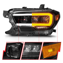 Load image into Gallery viewer, ANZO 16-22 Toyota Tacoma SR/SR5 ONLY Full LED Proj Headlights w/Light Bar Seq. Blk w/Initiation Lgt 111562