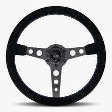 Load image into Gallery viewer, The Daytona | Black Alcantara Suede | Black Spoke | Bavarian Stitch