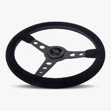 Load image into Gallery viewer, The Daytona | Black Alcantara Suede | Black Spoke | Bavarian Stitch