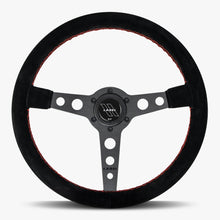 Load image into Gallery viewer, The Daytona | Black Alcantara Suede | Black Spoke | Red Stitch