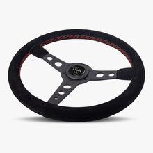 Load image into Gallery viewer, The Daytona | Black Alcantara Suede | Black Spoke | Red Stitch