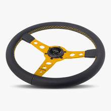 Load image into Gallery viewer, The Daytona | Black Leather | Gold Spoke | Gold Stitch