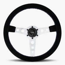 Load image into Gallery viewer, The Daytona | Black Alcantara Suede | Silver Spoke | Bavarian Stitch