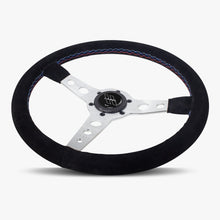 Load image into Gallery viewer, The Daytona | Black Alcantara Suede | Silver Spoke | Bavarian Stitch