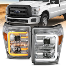 Load image into Gallery viewer, ANZO 11-16 Ford F-250/F-350/F-450 Projector Headlights w/ Plank Style Switchback Chrome w/Amber 111407