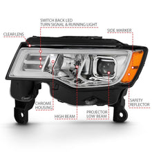 Load image into Gallery viewer, ANZO 2017-2018 Jeep Grand Cherokee Projector Headlights w/ Plank Style Switchback - Chrome w/ Amber 111419