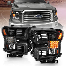 Load image into Gallery viewer, ANZO 15-17 Ford F-150 Project Headlights w/ Plank Style Design Black w/ Amber Sequential Turn Signal 111408