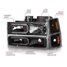 Load image into Gallery viewer, ANZO 88-98 Chevrolet C1500 Crystal Headlights w/ Light Bar Black Housing w/ Signal Side Markers 8Pcs 111528