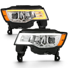 Load image into Gallery viewer, ANZO 2017-2018 Jeep Grand Cherokee Projector Headlights w/ Plank Style Switchback - Chrome w/ Amber 111419