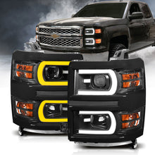 Load image into Gallery viewer, ANZO 14-15 Chevrolet Silverado 1500 Projector Headlights w/ Plank Style Switchback Black w/ Amber 111412