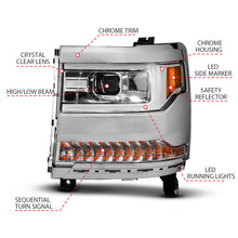 Load image into Gallery viewer, ANZO 16-18 Chevy Silverado1500 (Factory HID Models) LED Prj Light Bar Style Headlights Chrome - Pair 111625A