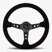 Load image into Gallery viewer, The Daytona | Black Alcantara Suede | Black Spoke | Red Stitch