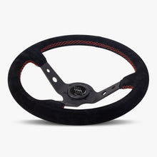 Load image into Gallery viewer, The Daytona | Black Alcantara Suede | Black Spoke | Red Stitch
