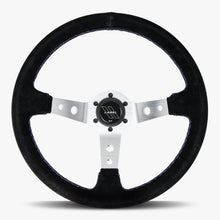 Load image into Gallery viewer, The Daytona | Black Alcantara Suede | Silver Spoke | Bavarian Stitch