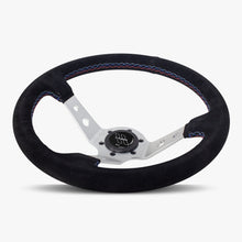 Load image into Gallery viewer, The Daytona | Black Alcantara Suede | Silver Spoke | Bavarian Stitch