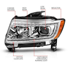Load image into Gallery viewer, ANZO 11-13 Jeep Grand Cherokee (Factory Halogen Only) Projector Headlights w/Light Bar Swchbk Chrome 111569