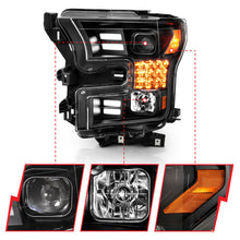 Load image into Gallery viewer, ANZO 15-17 Ford F-150 Project Headlights w/ Plank Style Design Black w/ Amber Sequential Turn Signal 111408