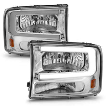 Load image into Gallery viewer, ANZO 99-04 Ford F250/F350/F450/Excursion (excl. 99) Crystal Headlights - w/ Light Bar Chrome Housing 111550