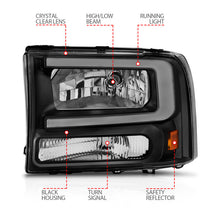 Load image into Gallery viewer, ANZO 99-04 Ford F250/F350/F450/Excursion (excl. 99) Crystal Headlights - w/ Light Bar Black Housing 111549