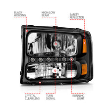 Load image into Gallery viewer, Anzo 2000-2004 Ford Excursion Crystal Headlights Black w/ LED 1pc