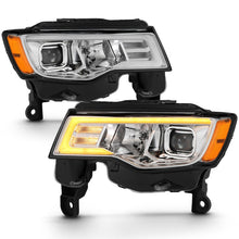 Load image into Gallery viewer, ANZO 2017-2018 Jeep Grand Cherokee Projector Headlights w/ Plank Style Switchback - Chrome w/ Amber 111419