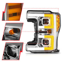 Load image into Gallery viewer, ANZO 17-19 Ford F-250/350/450 SD (w/o Factory LED HL) LED Proj Headlights w/Light Bar Switchback Chr 111578