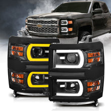 Load image into Gallery viewer, ANZO 14-15 Chevrolet Silverado 1500 Projector Headlights w/ Plank Style Switchback Black w/ Amber 111412