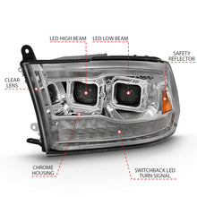 Load image into Gallery viewer, ANZO 2009-2018 Dodge Ram 1500 Led Projector Plank Style Switchback H.L Halo Chrome Amber (OE Style) 111465