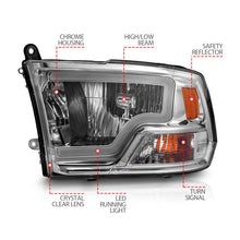 Load image into Gallery viewer, ANZO 2009-2018 Dodge Ram 1500/ 2500/ 3500 Crystal Headlights w/ Light Bar Chrome Housing 111516