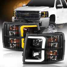 Load image into Gallery viewer, ANZO 07-13 Chevrolet Silverado 1500 Plank Style Projector Headlights Black w/ Amber 111410