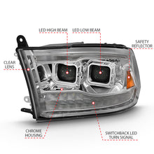 Load image into Gallery viewer, ANZO 2009-2018 Dodge Ram 1500 Led Projector Plank Style Switchback H.L Halo Chrome Amber (OE Style) 111465