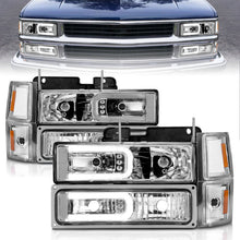 Load image into Gallery viewer, ANZO 88-98 Chevrolet C1500 Crystal Headlights w/Light Bar Chrome Housing w/ Signal Side Markers 8Pcs 111529