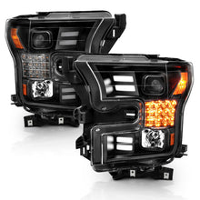 Load image into Gallery viewer, ANZO 15-17 Ford F-150 Project Headlights w/ Plank Style Design Black w/ Amber Sequential Turn Signal 111408
