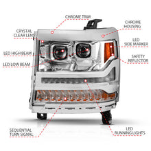 Load image into Gallery viewer, ANZO 16-18 Chevy Silverado 1500 (Factory HID Models ONLY) Full LED Proj Headlights Chrome - Pair 111623A