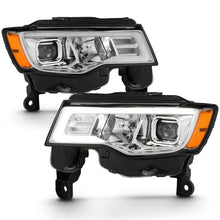 Load image into Gallery viewer, ANZO 2017-2018 Jeep Grand Cherokee Projector Headlights w/ Plank Style Switchback - Chrome w/ Amber 111419