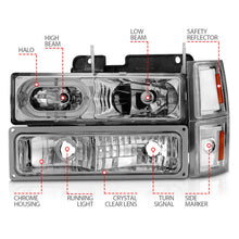 Load image into Gallery viewer, ANZO 88-98 Chevrolet C1500 Crystal Headlights Chrome Housing w/ Signal and Side Marker Lights 111508