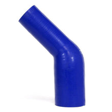 Load image into Gallery viewer, HPS 2-1/2" - 3" ID, Silicone 45 Degree Elbow Reducer Coupler Hose, High Temp 4-ply Reinforced, Blue, 63mm - 76mm ID