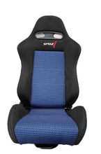 Load image into Gallery viewer, SPDZ1 Pole Position 7 Racing Seats Black Cloth/Blue Kevlar Mesh Center Reclinable - Blue Stitch