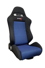 Load image into Gallery viewer, SPDZ1 Pole Position 7 Racing Seats Black Cloth/Blue Kevlar Mesh Center Reclinable - Blue Stitch